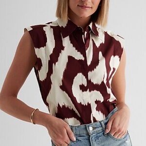 Express Stylish Women's Sleeveless Top - Maroon and Cream